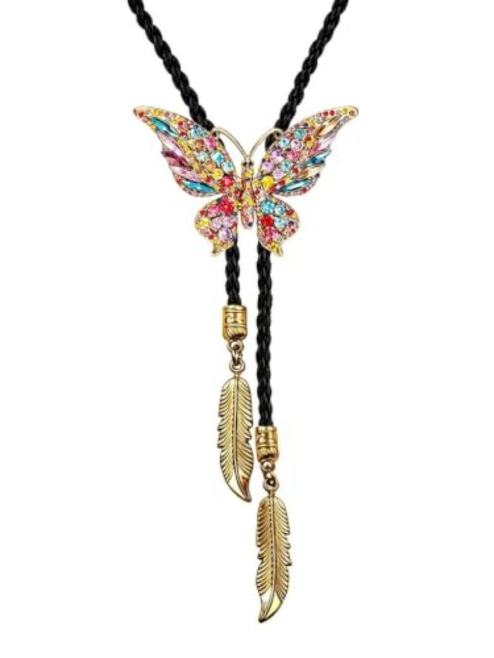 Retro Crystal Butterfly Bolo Tie for Women Sparkly Rhinestone Necktie